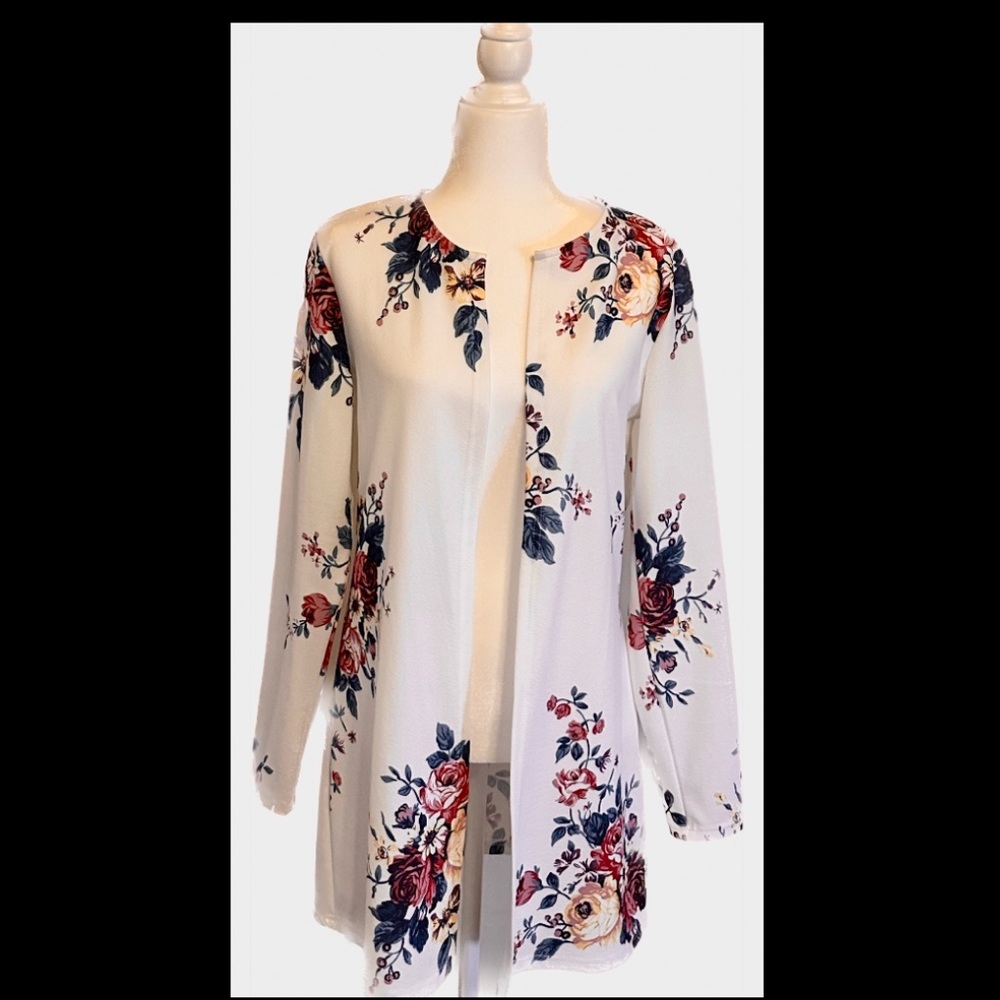 NWOT- SHEIN - Floral Print Open Front Coat - Size L - Picture 2 of 12